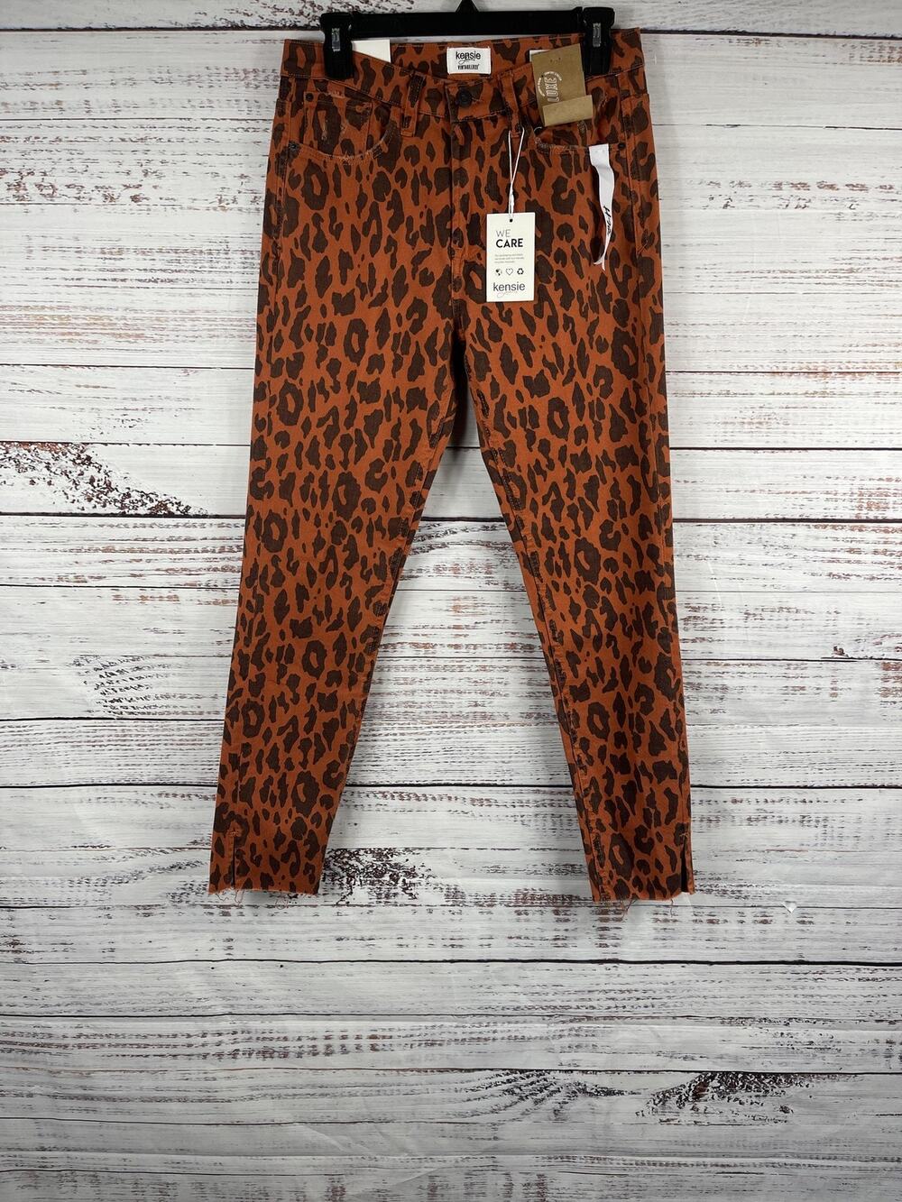 Kensie Jeans Pants Women's 4/27 Brown Leopard Print High Rise Skinny VintageLuxe